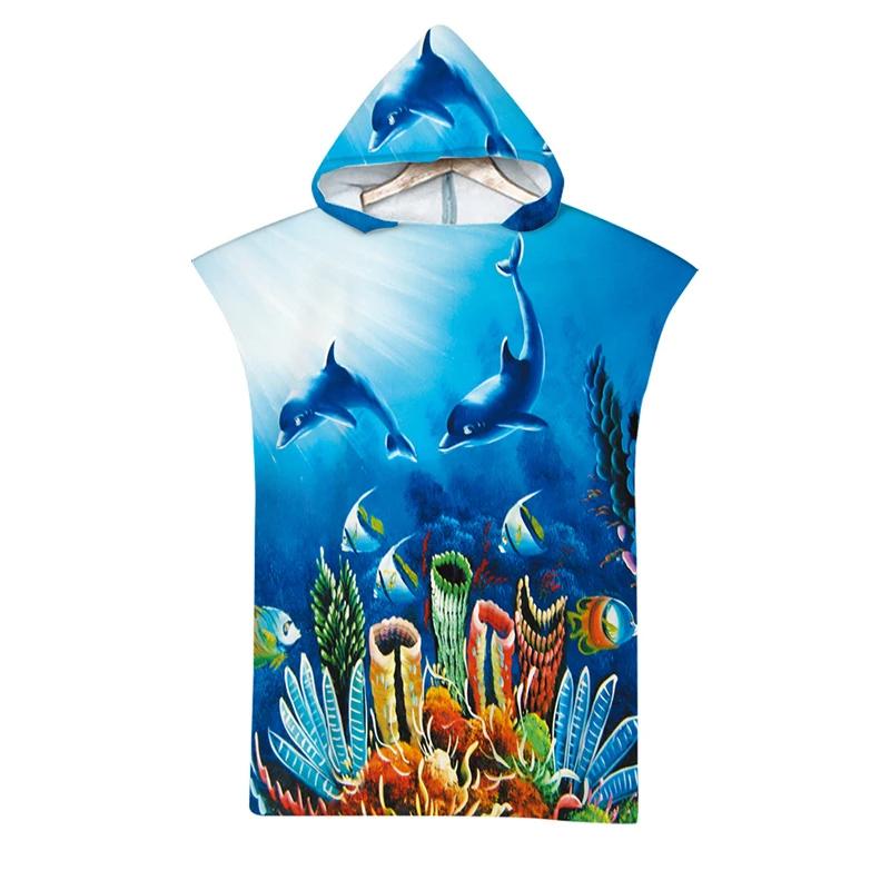 Schnelltrocknender Poncho Meeresschildkröte Strandtuch Hautfreundlich und Weich Bademantel Umhänge Mit Kapuze Bequem Schwimmbad Fitnessstudio Badetücher Kid Size 60x90cm&1pc