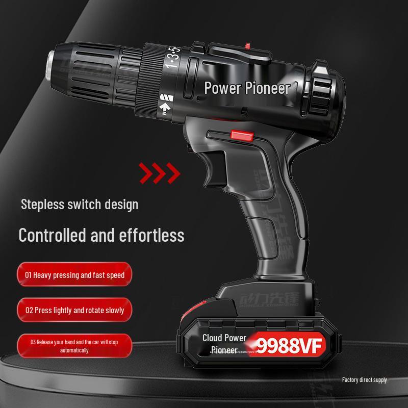 Dual-Speed Electric Drill with Lithium Battery & Impact Function for Multifunctional Use, Household Drilling, and Screwdriving.