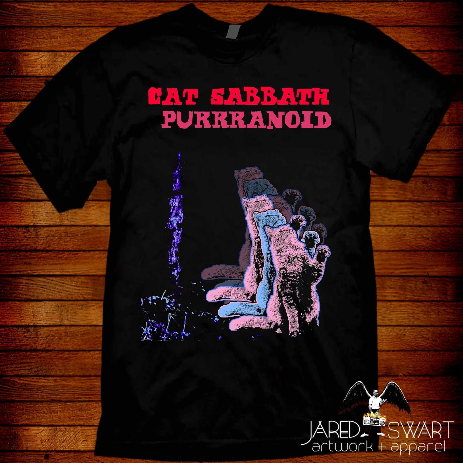 Cat Sabbath Purrranoid T shirt: cat band rock Metal Parody Tee 3XL