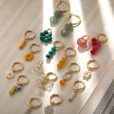 Czeski ręcznie robione koraliki z kamienia naturalnego kolczyki koła dla kobiet złoty kolor koło ze stali nierdzewnej Huggie Hoops biżuteria Bijoux