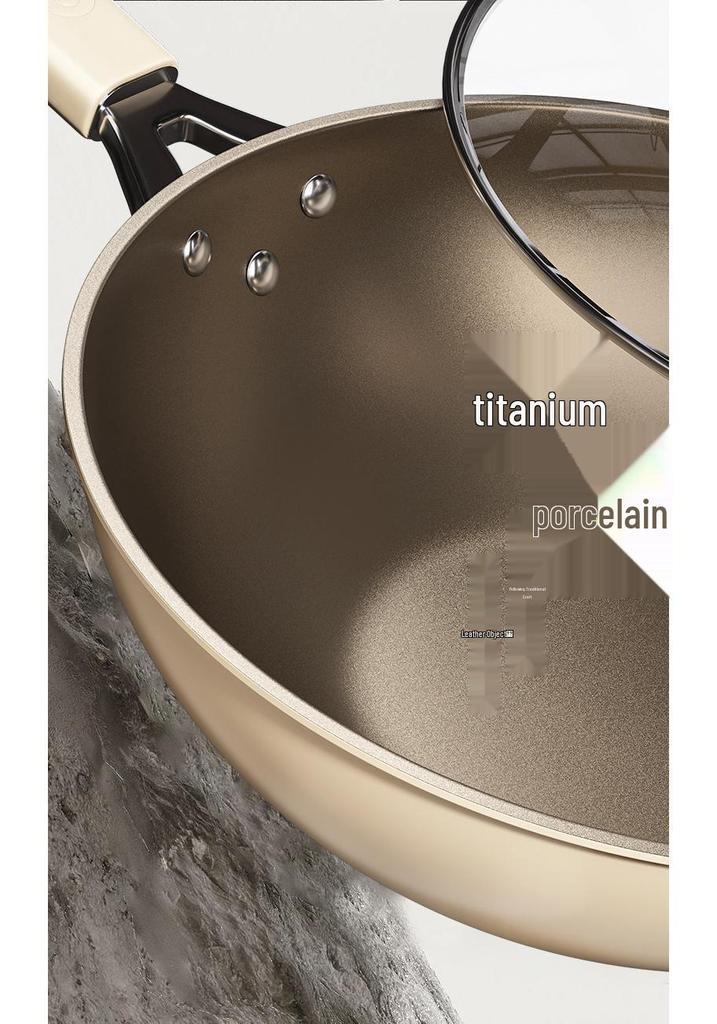 Titanium Ceramic Flat-Bottomed Non-Stick Stir-Fry Pan, Milk White, Wear-Resistant and Scratch-Resistant for Kitchen Use