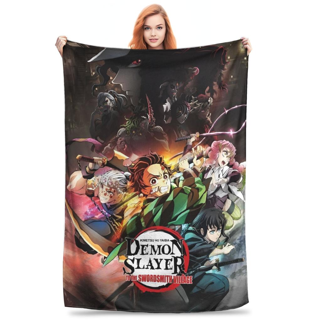 Super Soft Slayers Kimetsu Yaiba Manga Throw Blanket Premium Fleece Lightweight Bed Blanket Cozy Plush Blankets All Season Use