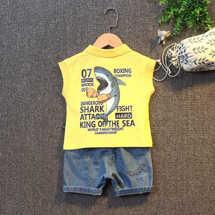 Summer Children's Suit Boys' Sleeveless Baby Jeans T-shirt Korean Version Lapel Two Piece Children's Suit
