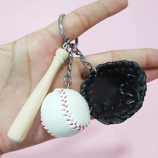 Baseball Keychain Pendant Zinc-Iron Alloy Wood Faux Leather Baseball Bat Cap Team Gift Baseball Fan Accessory