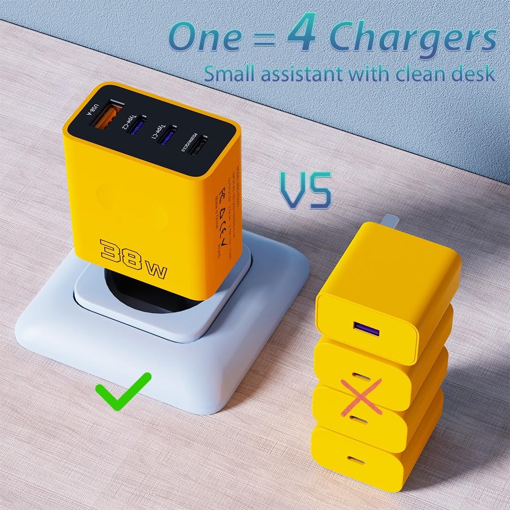 PD 38W USB C Şarj Cihazı 4 Port Hızlı Şarj Type C Cep Telefonu Adaptörü IPhone 16 15 14 için Samsung Xiaomi Huawei Hızlı Şarj 3.0