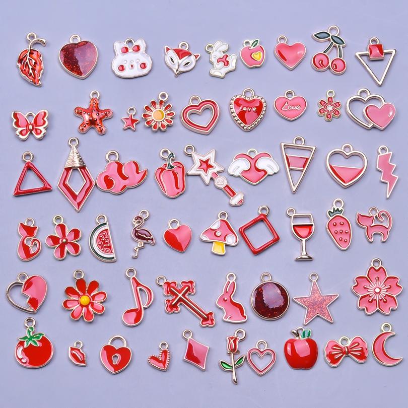 Mix Color Red Enamel Charm Strawberry Mushroom Heart Random Charms For Jewelry Making Bulk DIY Bracelets Earrings Pendants Bulk