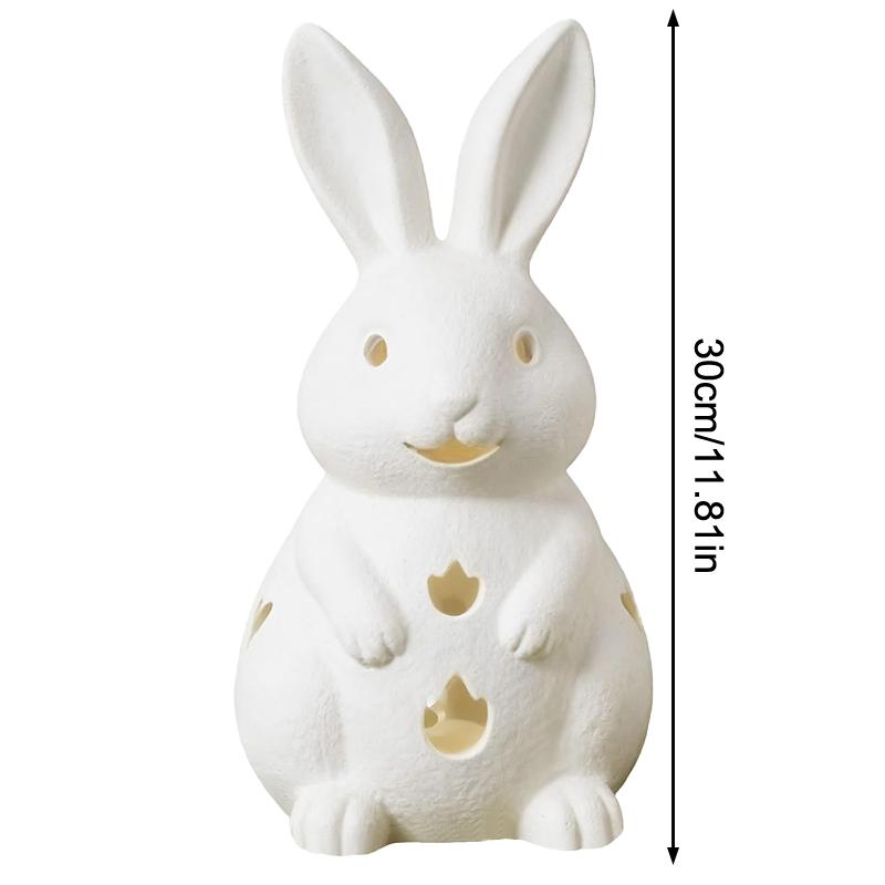 Easter Hollowed Out Rabbit Resin Candlestick, White Bunny Candle Holder, Home Decoration With Tea Light Opening