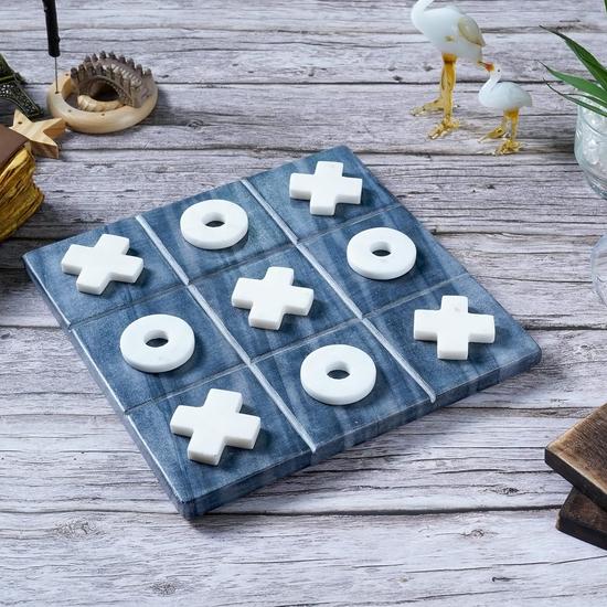 Crocon Marble Tic Tac Toe Game Set for Children Kids Senior Black Board Tic Tac with White Marble Zero & Cross Fingering Size 20x20x2 Cm