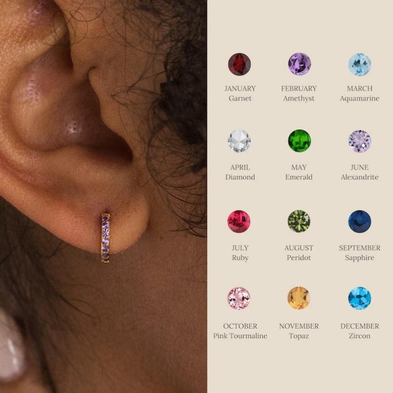 

Двенадцать Камней Рождения Женские Роскошные Каффы для Ушей и Узкие Серьги-Кольца June Changing Blue