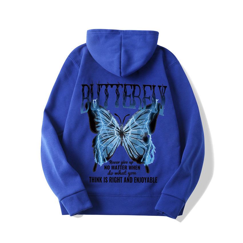 2025 European and American new letter fashion multi-color butterfly casual hooded fleece sweater