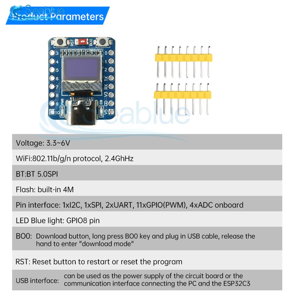 ESP32-C3 RISC-V IoT Development Board with 0.42" OLED Wi-Fi & BLE 5.0 Type-C USB for Arduino/MicroPython Smart Home Projects