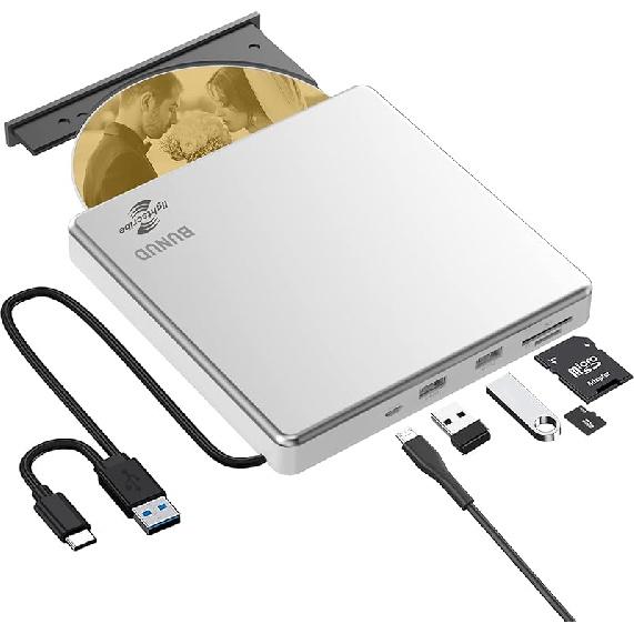 Внешний Blu-ray CD DVD привод, USB 3.0 Type C Blu-ray привод BD плеер Чтение/Запись Портативный Blu-ray привод Тонкий оптический Blu-ray CD DVD ридер для серебряный