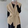 INCERUN Men Sleeveless Belt Waist Casual Loose Waistcoat Vest Suit Blazer