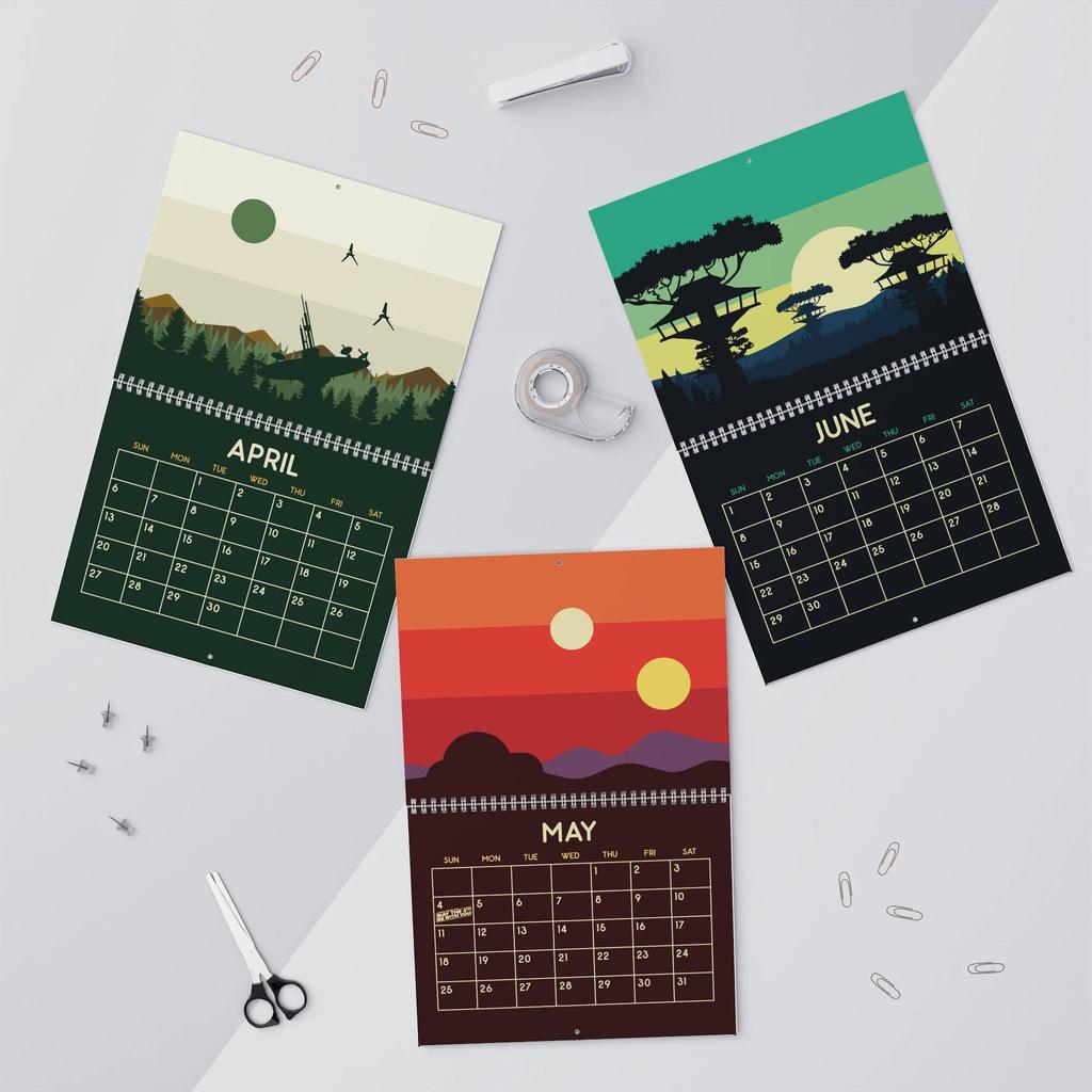 2026 Planet Station Calendar January-December 2026 Dates  Durable Paper Detailed Illustr for Home Office Decor Yearly Organizer
