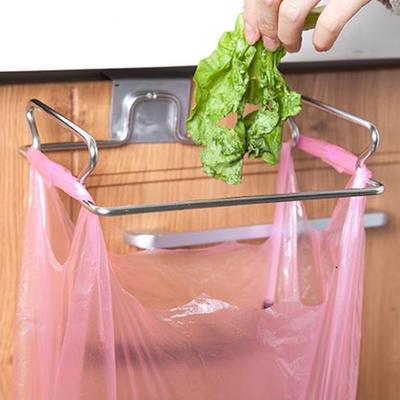 Kitchen Multi-functional Shelf Garbage Bag Hanger Door Back Stainless Steel Towel Garbage Bag Holder