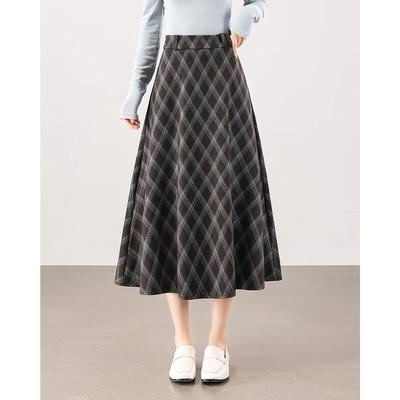 TERRE BLEUE Women's Retro High-Waist Plaid A-Line Midi Skirt