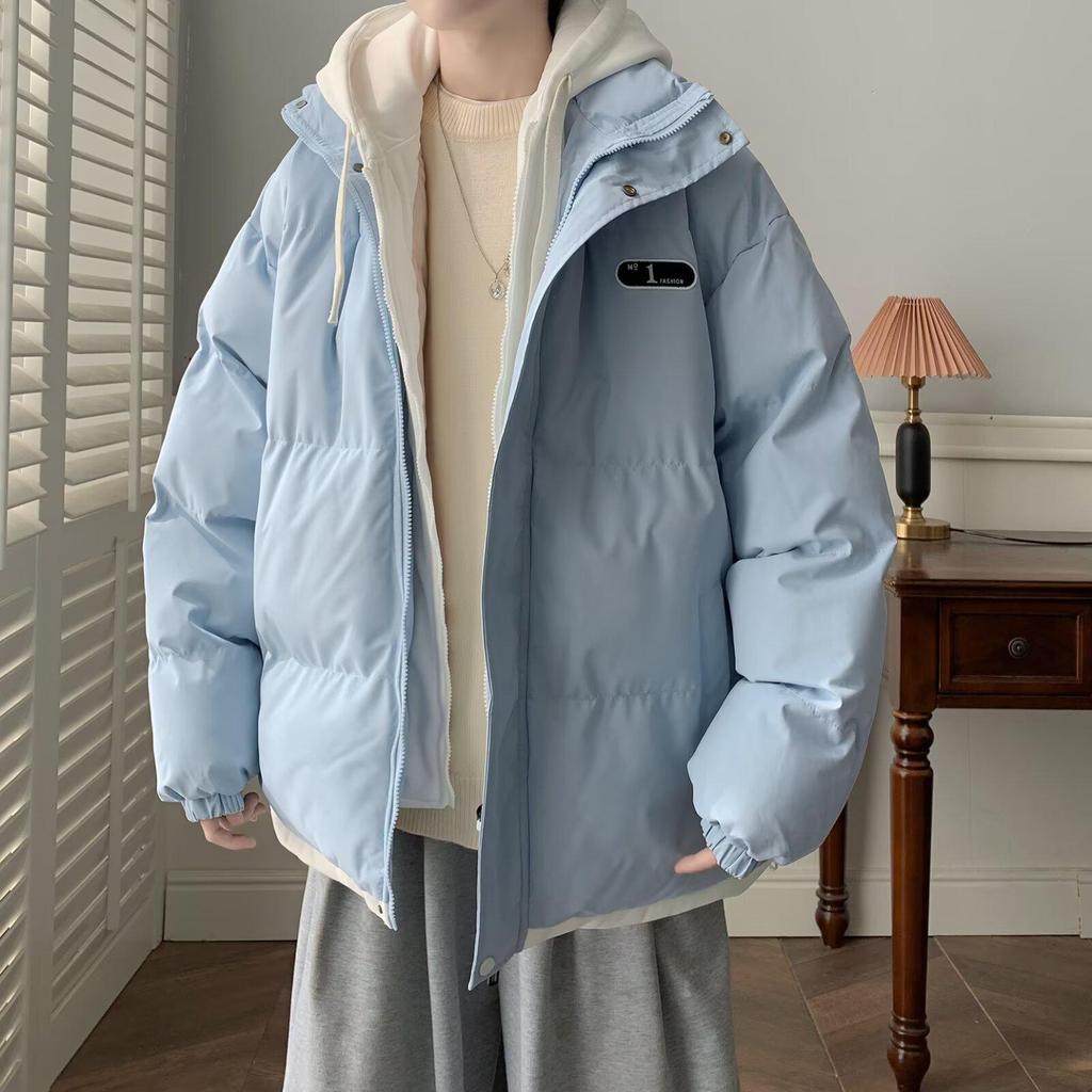 Men's Trendy American-Style Faux Two-Piece Down Coat - Winter Hooded Loose Fit for Cold Protection