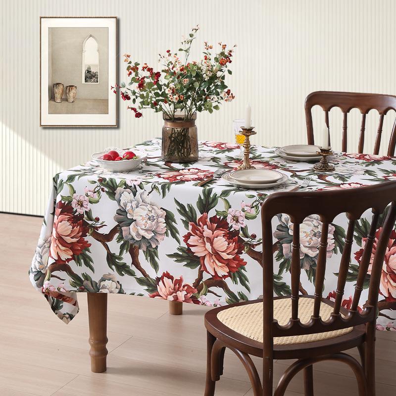 Bedruckte Tischdecke im Vintage-Stil – rechteckig, Ölgemälde-Design für Ess- und Couchtische, handgefertigtes Polyester