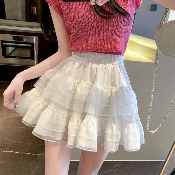 

Белая кружевная миди-юбка А-силуэта с высокой талией - Женская весенне-осенняя юбка в корейском стиле One Size белый