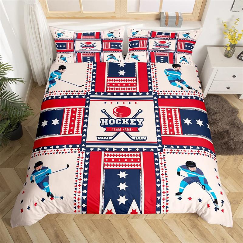 

Hockey Duvet Cover Set 2/3pcs Hockey Sports Comforter Cover Hockey Puck Ball King Queen Size Quilt Cover For Kids Boys (135x200cm)