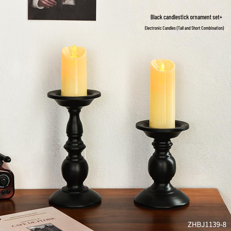 Black Roman Column Candlestick Ornament for Bedroom Table Decor