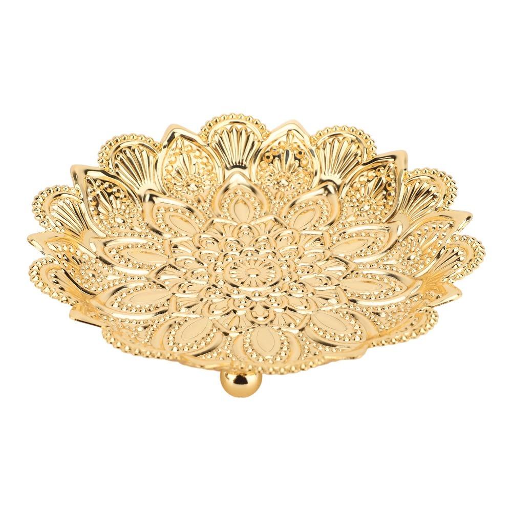 Gold Metal Coffee Tea Tray Retro Embossed Round Flower Tray Turkish Serving Tray  Outdoor Use