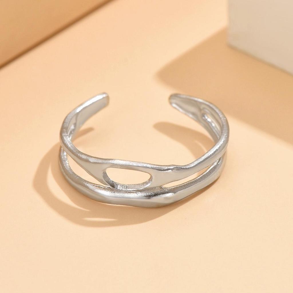 Cross-border Irregular Shaped Hollow Stainless Steel Adjustable Gold Plated Ring