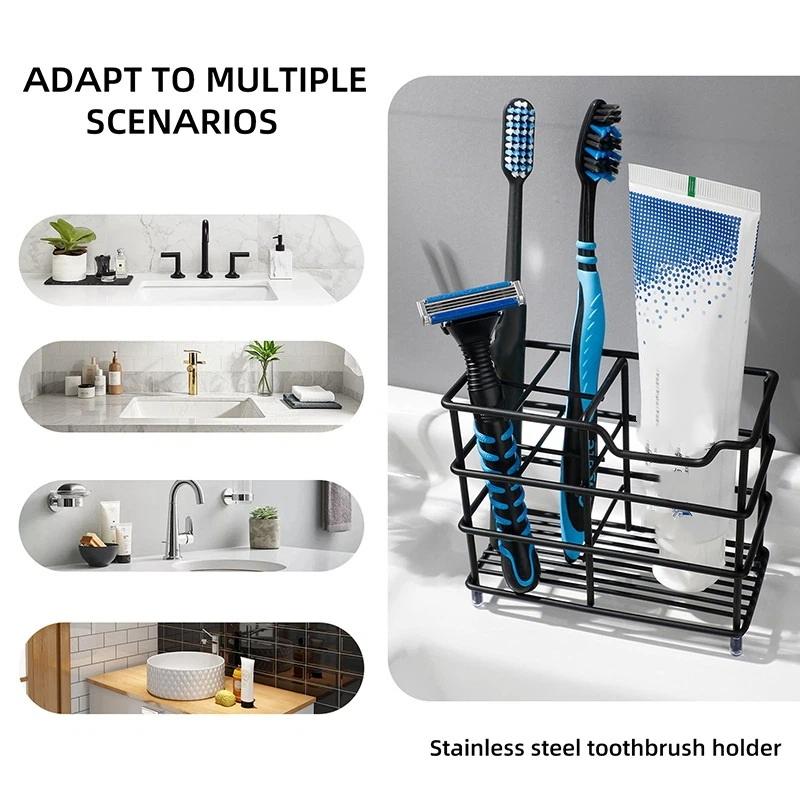 Porte-brosses à dents en métal à 5 fentes - Design autoportant peu encombrant, aucune installation requise, idéal pour les salles de bain
