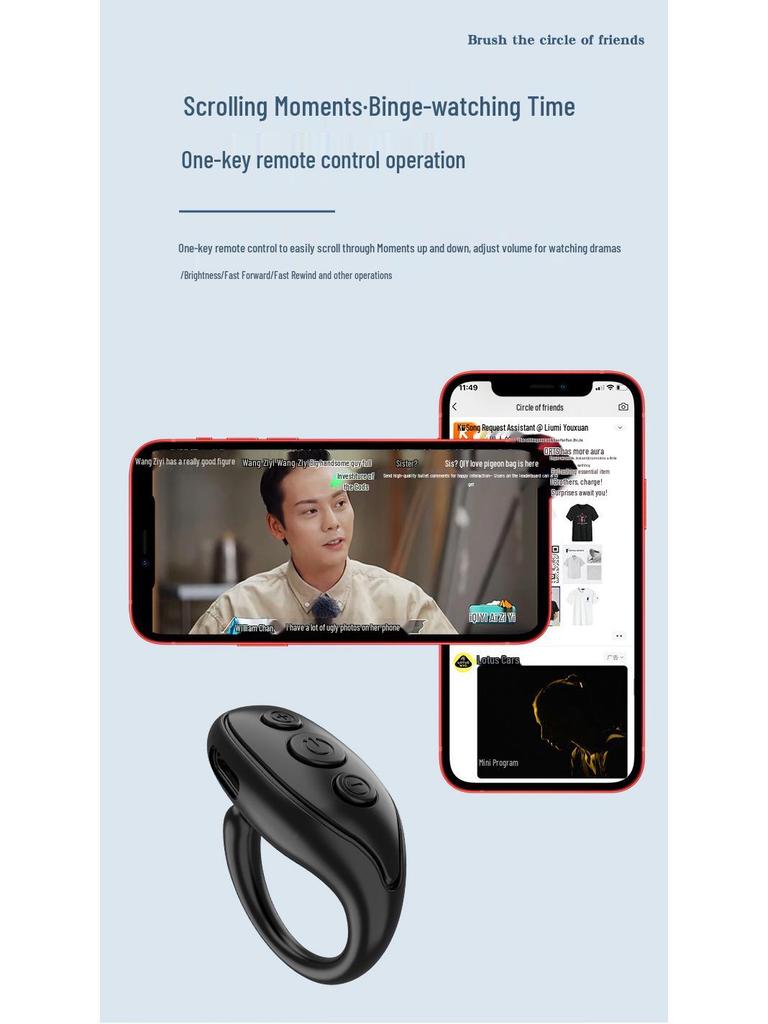 Bluetooth Remote Control Ring for Smartphones - Ideal for Browsing Videos and Selfies