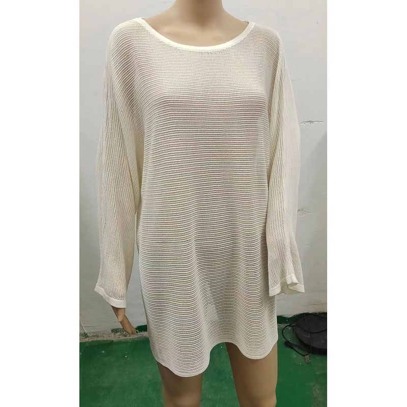 

Fashion Style Knitted Loose Cut Out Beach Skirt Blouse Hollow Knit Loose Beach Skirt White S