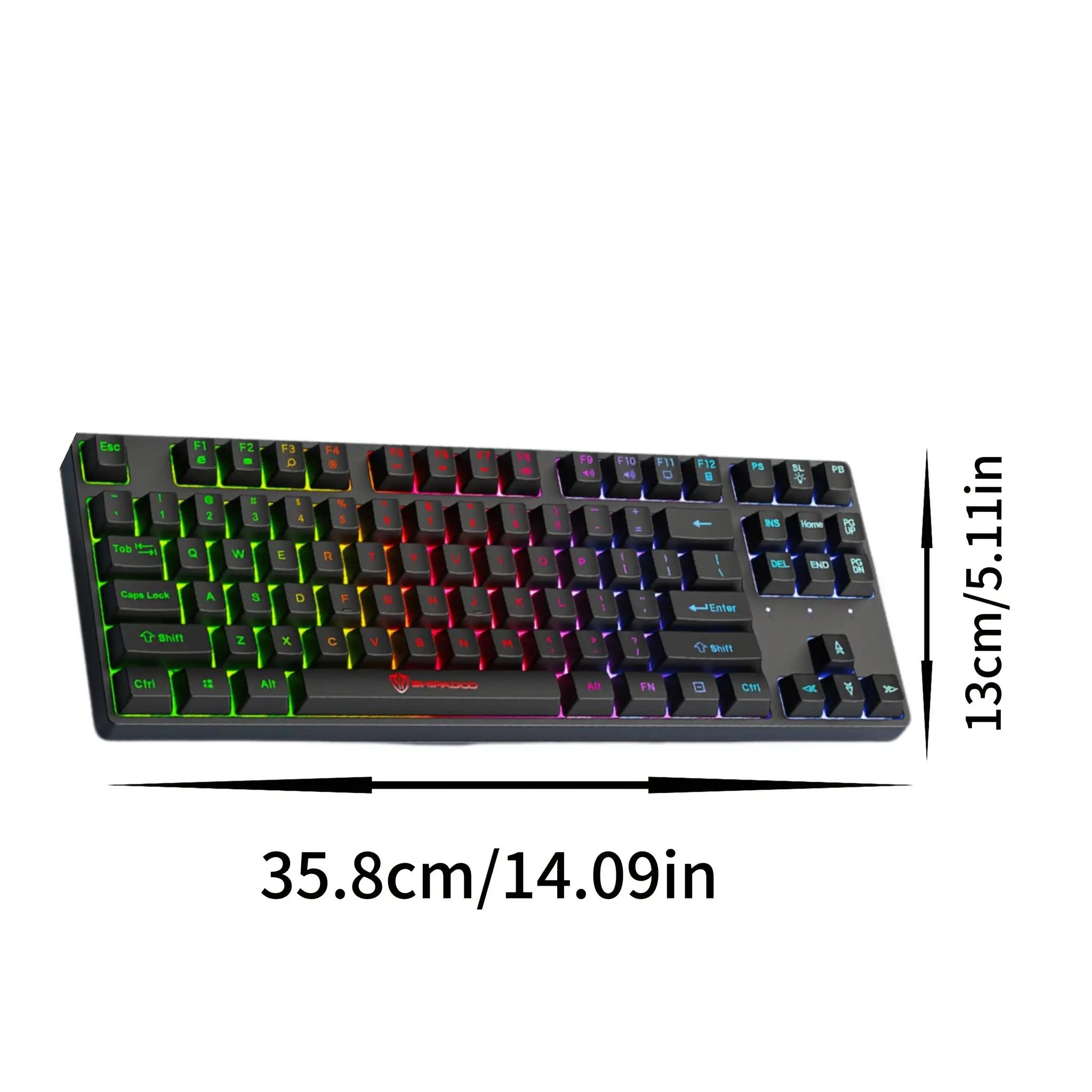 

87 Key Wired Gaming Keyboard with Mute Button Rainbow Backlit Mechanical Feel USB Plug and Play, Compatible with Windows Laptops BLACK SWITCH чорний