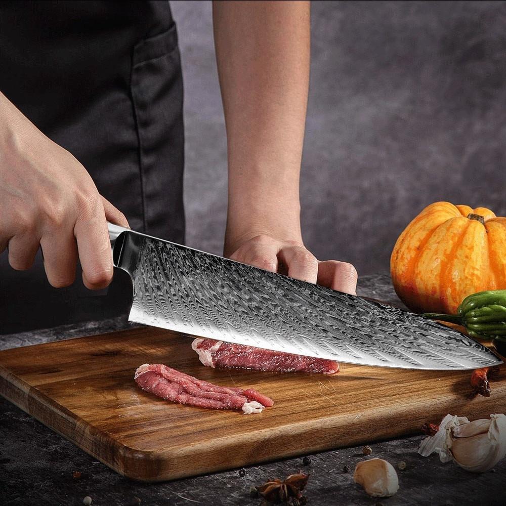 Buy Japanese Vg10 Damascus Steel Chef Cleaver Santoku Kitchen Knife Blue Resin +Color Wood
