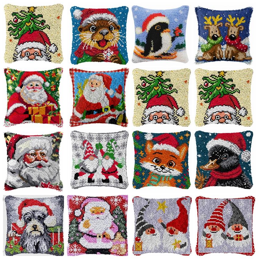 Christmas Deer Latch Hook Kit Santa Claus Knot Pillow Package Embroidery Latch Hook Kits Cushion Pillowcase Set For Needlework