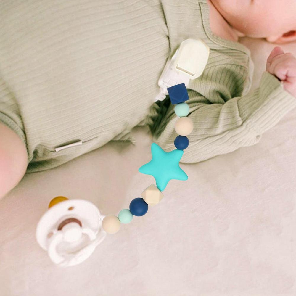 2PCS Silicone Pacifier Clips for Babies Infant Star Pacifier Holder Chain Soft Flexible Binky Clips One Piece Design Pacifier Clip for Most Pacifier