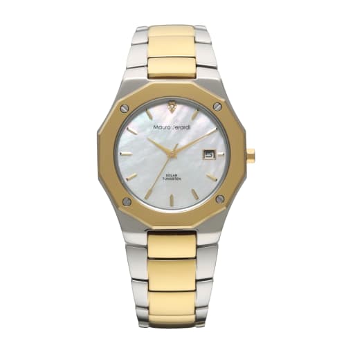 Mauro Geraldi Solar Watch with 1 Diamond, Tungsten Calendar, MJ032-2, Gold