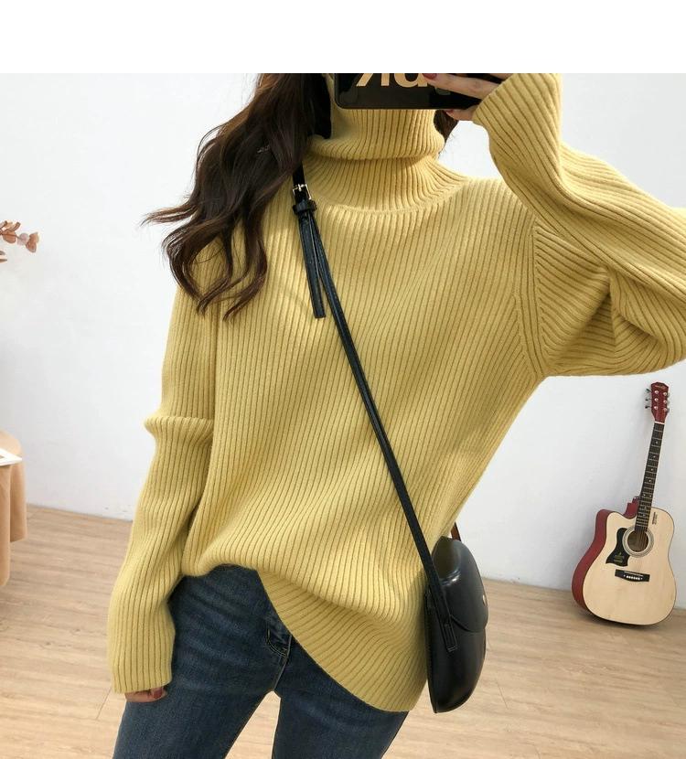 Autumn and Winter Turtleneck Thickened Pit Sweater Women's Large Size Loose Lazy Style Retro Thin Knitted Bottoming Shirt Women