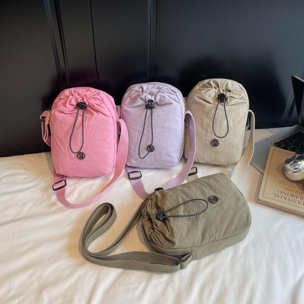 Harajuku Nylon Rope Nylon Shoulder Bag Coin Pouch Casual Drawstring Crossbody Bag Korean Style Solid Color Mobile Phone Bag Male