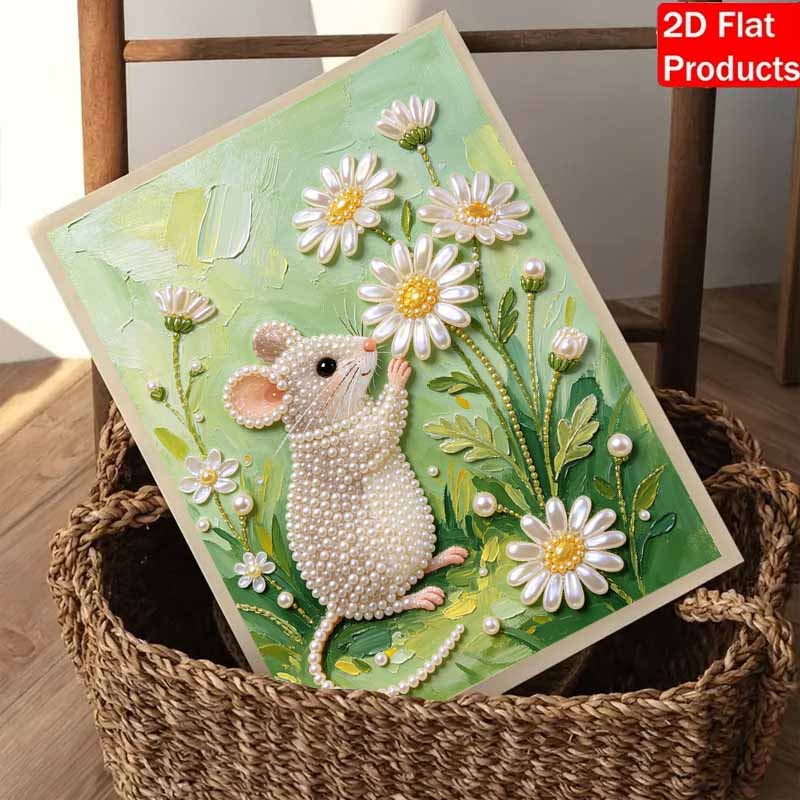 Frameless DIY Pearl Bead Painting Kit Cute Mouse Pattern Creative Relaxing Craft Canvas Home Decor Gift for Adults