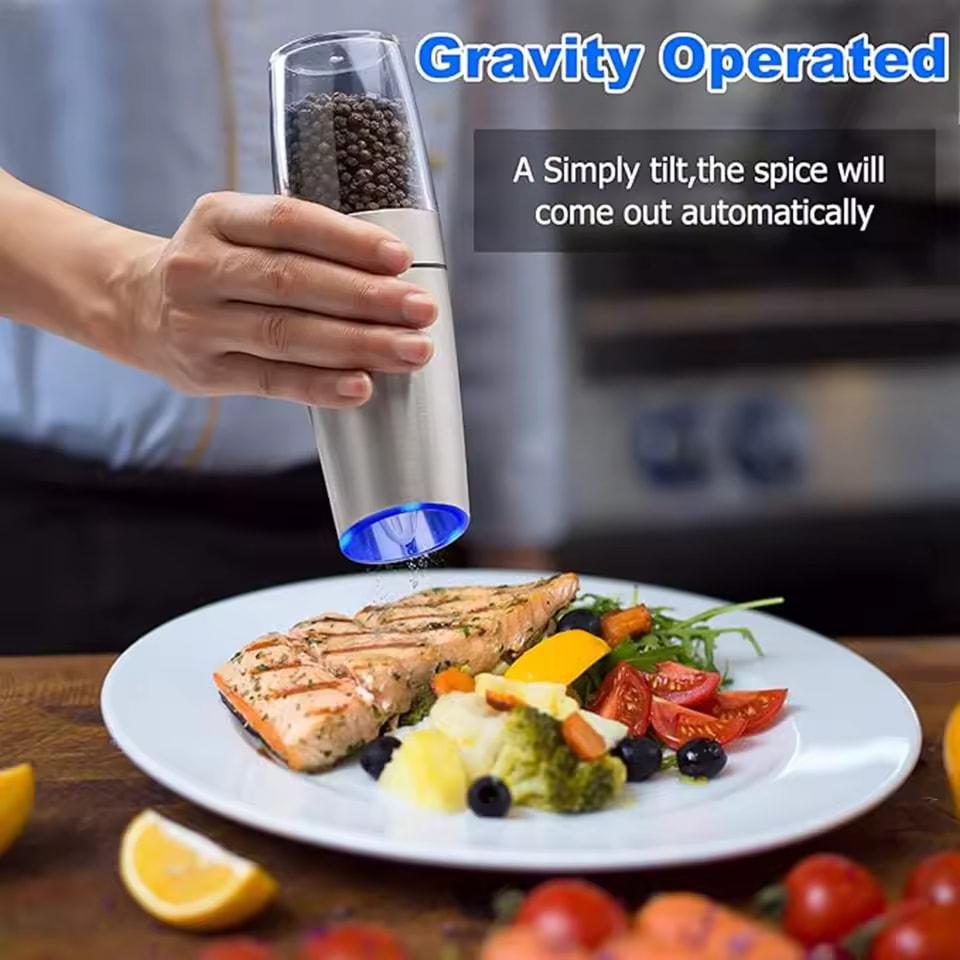 New 1pc/2pcs, Gravity Electric Salt And Pepper Grinder - Salt & Pepper Mill Sets With LED Light, One Hand Automatic Operation, Adjus