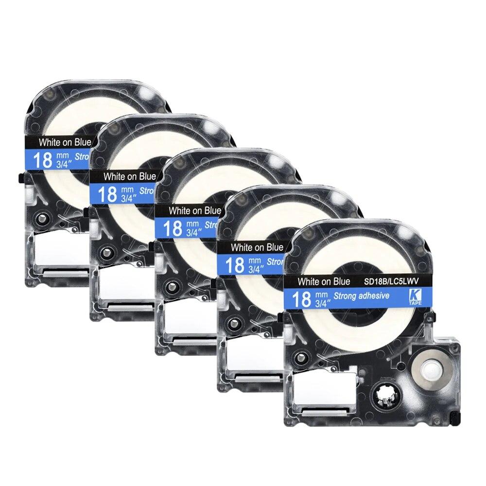 5 pachete de bandă de etichete Epson compatibilă multicoloră de 18 mm LC-5WBN / SS18KW SC18RW SD18K SC18YW pentru imprimanta Epson LW300 LW400 500 600