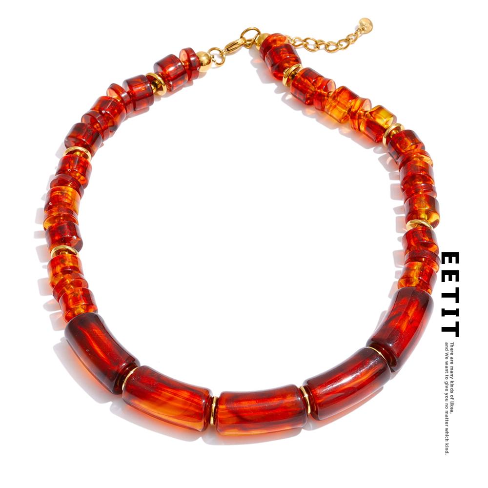 Eetit Fashion Handmade Jewelry Resin Beads Chain Statement Necklace for Women Stainless Steel Waterproof Jewelry 2025 Trendy