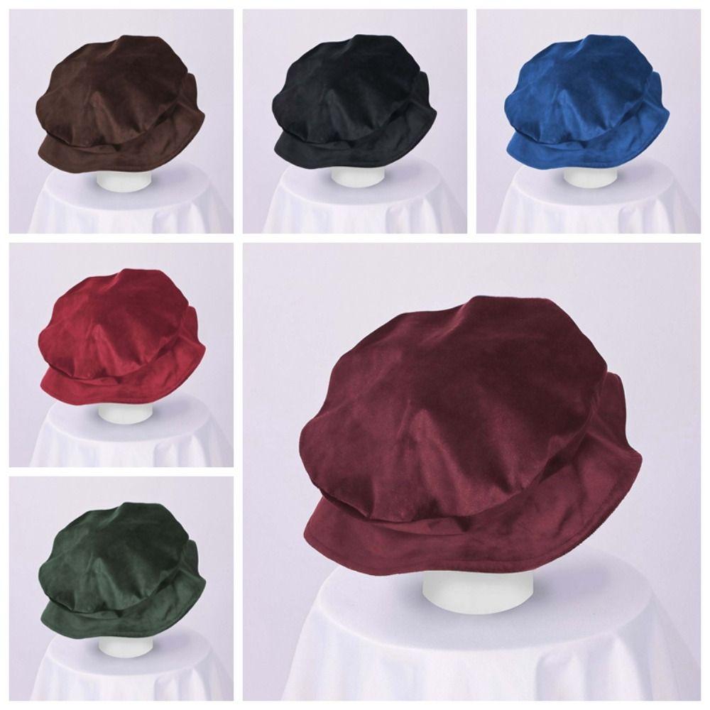 Soft Velvet Renaissance Beret Hat Faux Suede Mens Cosplay Cap Medieval Flat Cap Festival Gathering
