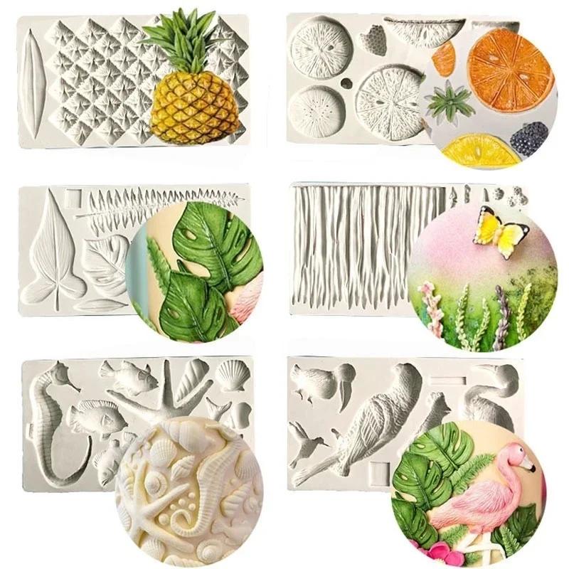Multiple Graphic Turtle Leaf Lavender Flamingo Parrot Model Cute Fruit Shape Silicone Cake Decorate Mold Home KitchenBaking Tool
