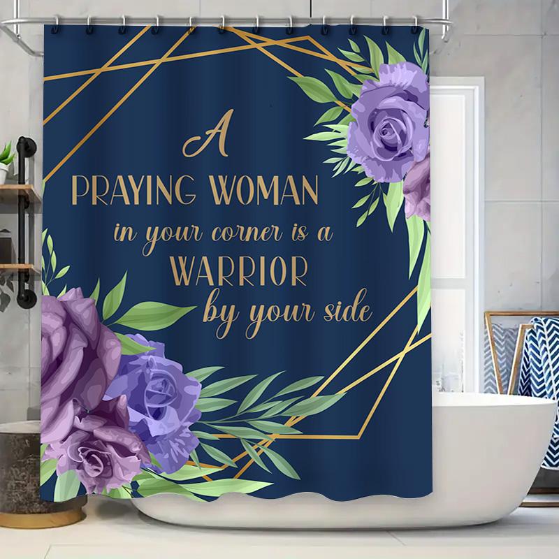

Inspiring Woman Shower Curtain With Purple Roses: Decorative Printed Bath Rug Cover Home Decoration Ideas Gift For Women Prayer W60H190(CM)-1 Pcs