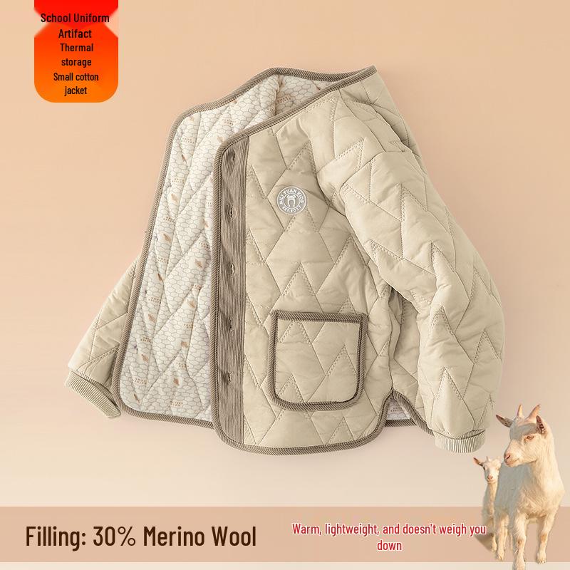 Dětská vlněná školní uniforma zimní bunda: Hřejivá, silná bavlnou vycpaná vnitřní vrstva pro základní školačky
