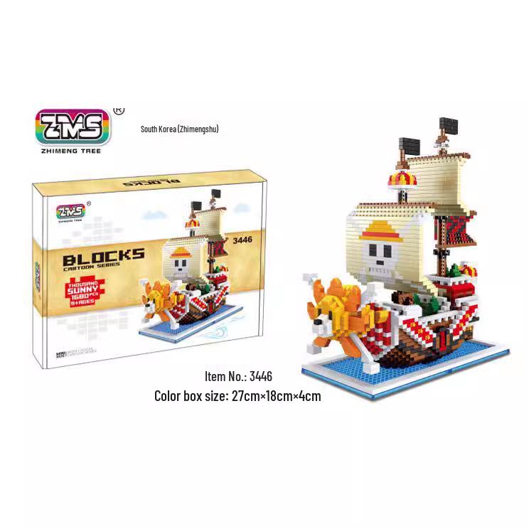 ZMS Zhi Meng Shu 3446 Pirate Ship Building Set: Thousand Sunny, Going Merry, Nine Snake Ship, Law Submarine Ornaments, Educational Blocks.