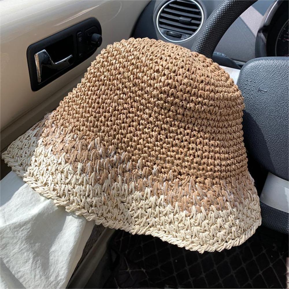 Handmade Women's Straw Hat Travel Bucket Hat Korean Beach Straw Cap  Outdoor