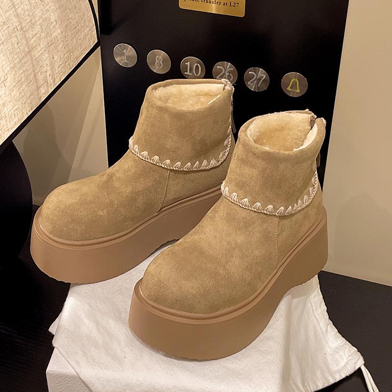 

Flap big head short boots women s 2025 autumn and winter new Korean version suede thick sole thin fashion boots women s small cotton boots 35