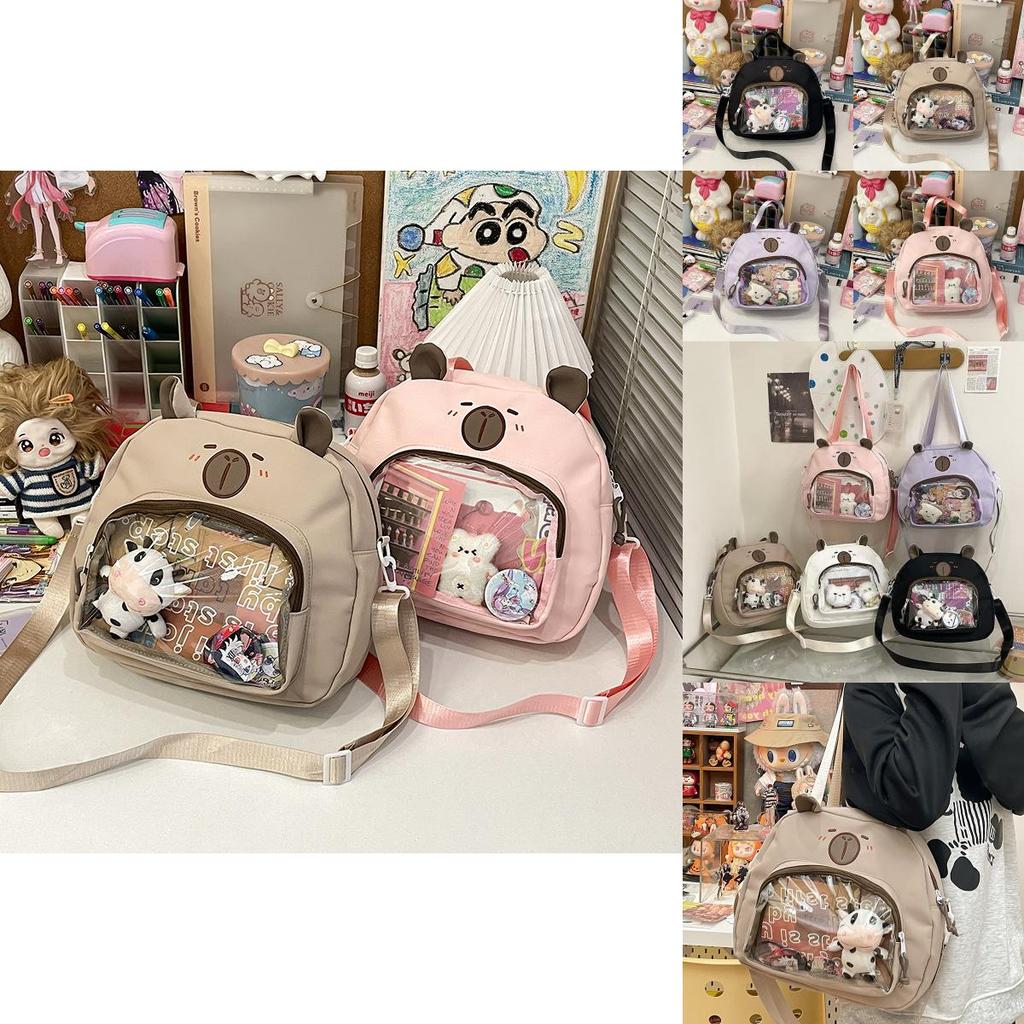 Capybara Themed Transparent Shoulder Bag With Print And Pouch For Teens