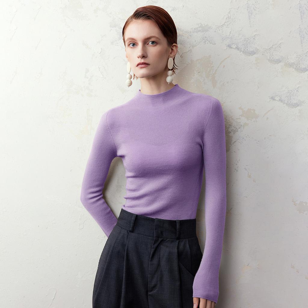 Women's Solid Color Mock Neck Long Sleeve Knit Top Slim Fit Base Layer